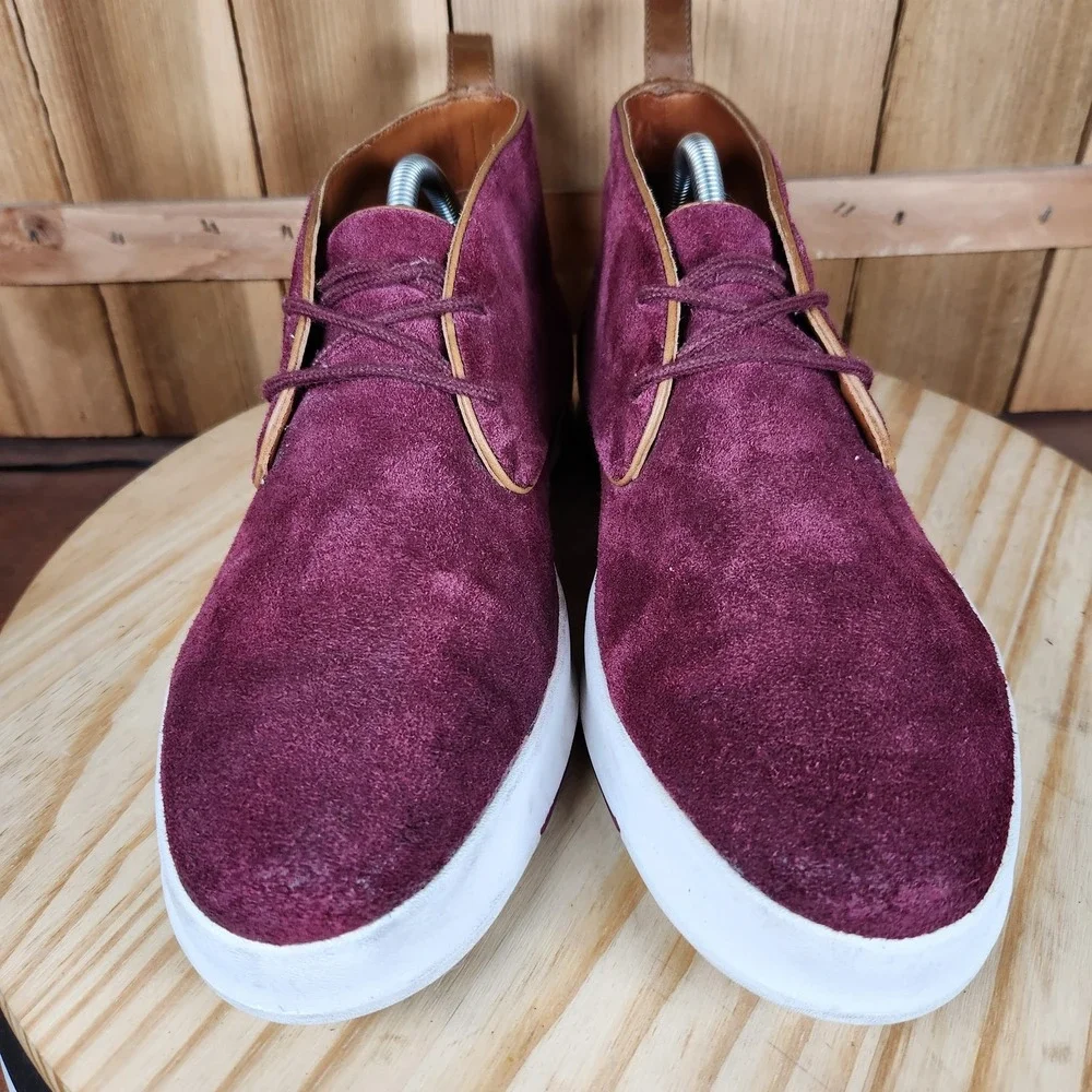 John Fluevog Type 3 Shoes Mens 10 Burgundy Suede‎ Chukka Sneakers Casual Leather